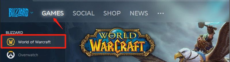 selecteer World of Warcraft op Blizzard