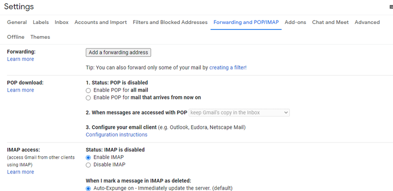 POP of IMAP inschakelen
