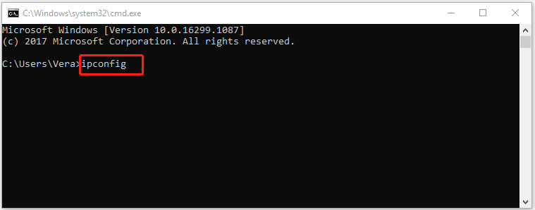 typ en voer ipconfig uit
