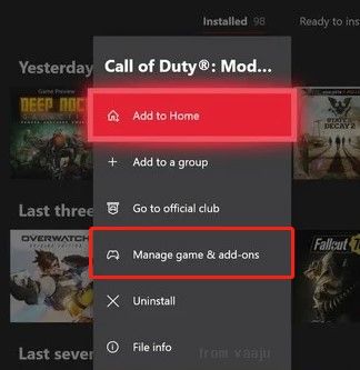 valige Mängu ja lisandmoodulite haldamine Xbox