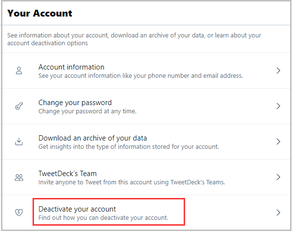 klik op Uw account deactiveren
