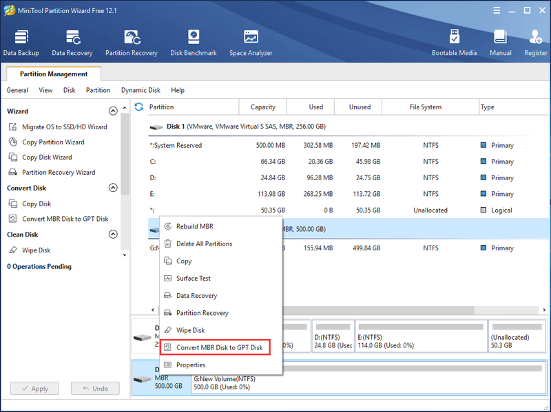 converteer MBR naar GPT met MiniTool Partition Wizard