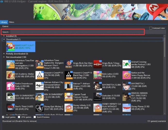 søg efter spil på Wii U USB-hjælper