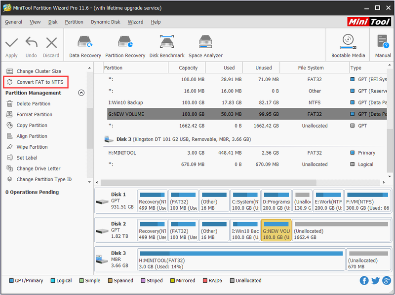 konverter FAT til NTFS ved hjælp af Partition Wizard