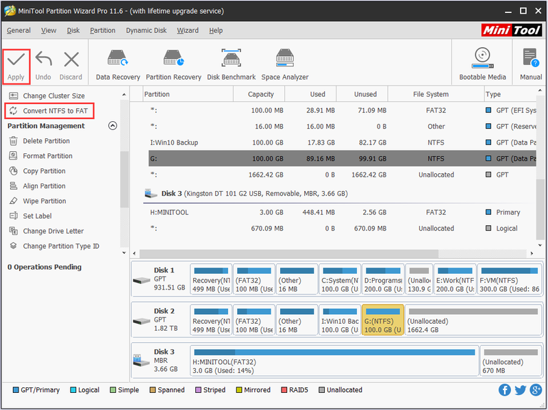 konverter NTFS til FAT ved hjælp af Partition Wizard