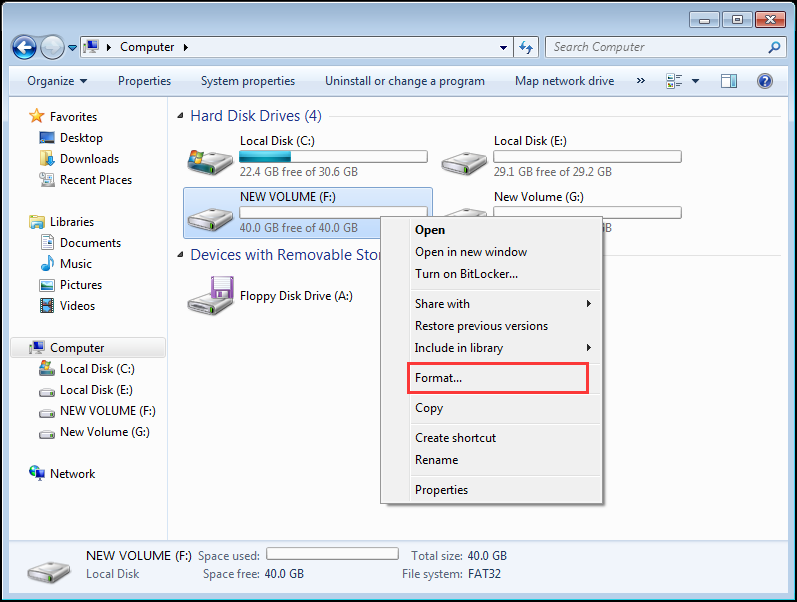 formater volumen i File Explorer