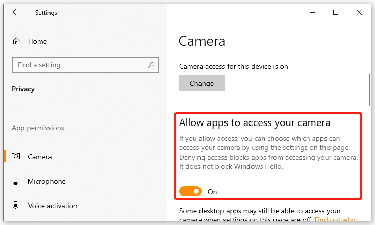 Apps toegang geven tot je camera