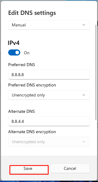 skift DNS-server Windows 11