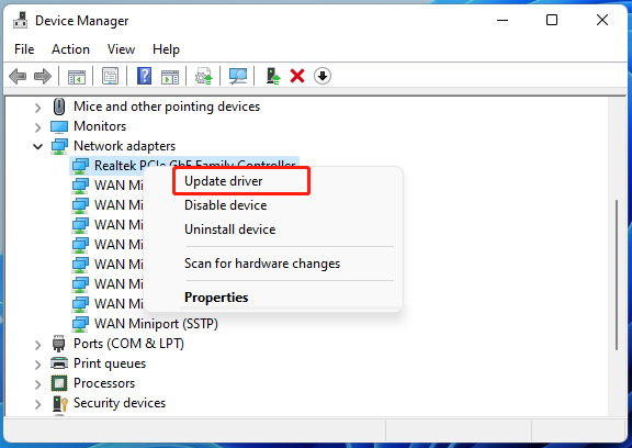 Opdater netværksdriveren til Windows 11
