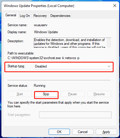 deaktiver Windows Update-tjenesten