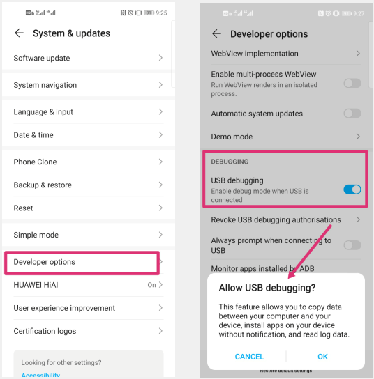USB-foutopsporing inschakelen Android