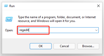 open Register-editor Windows 11 via het venster Uitvoeren
