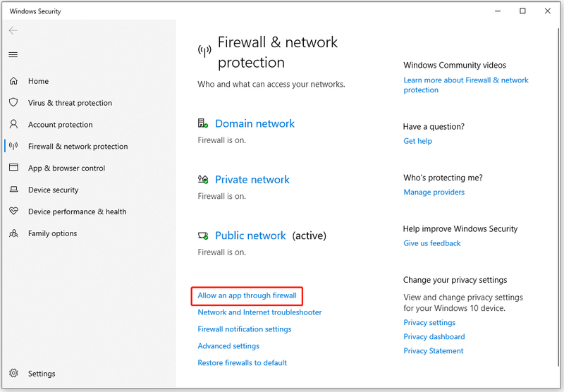 klik op Een app door firewall toestaan