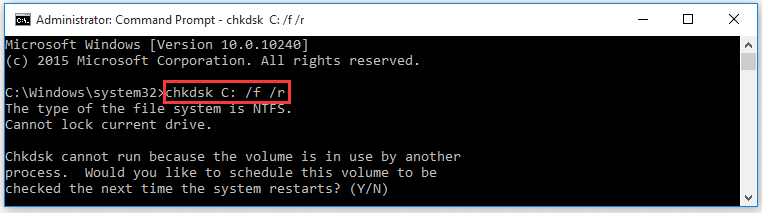kør kommandoen CHKDSK for at reparere harddiskfejl