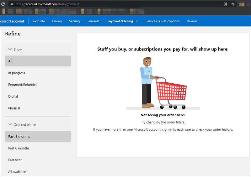 controleer de aankoopgeschiedenis van Microsoft