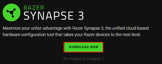 klik op Nu downloaden op de downloadpagina van Razer Synapse