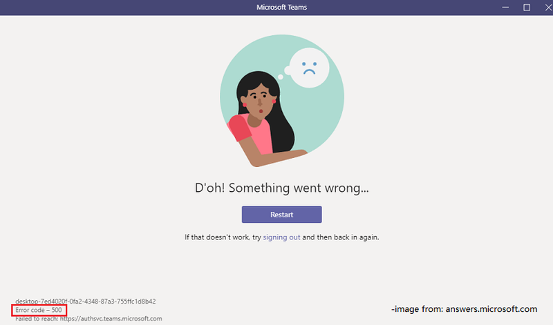 Microsoft Teams-foutcode 500