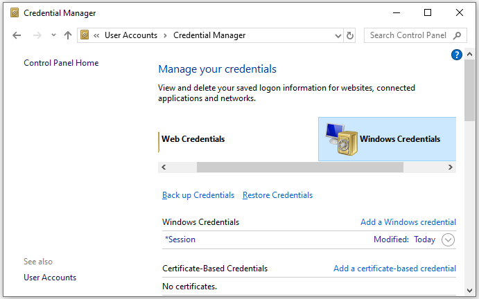 selecteer Windows-referenties