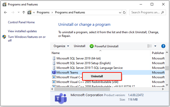 verwijder Microsoft Teams