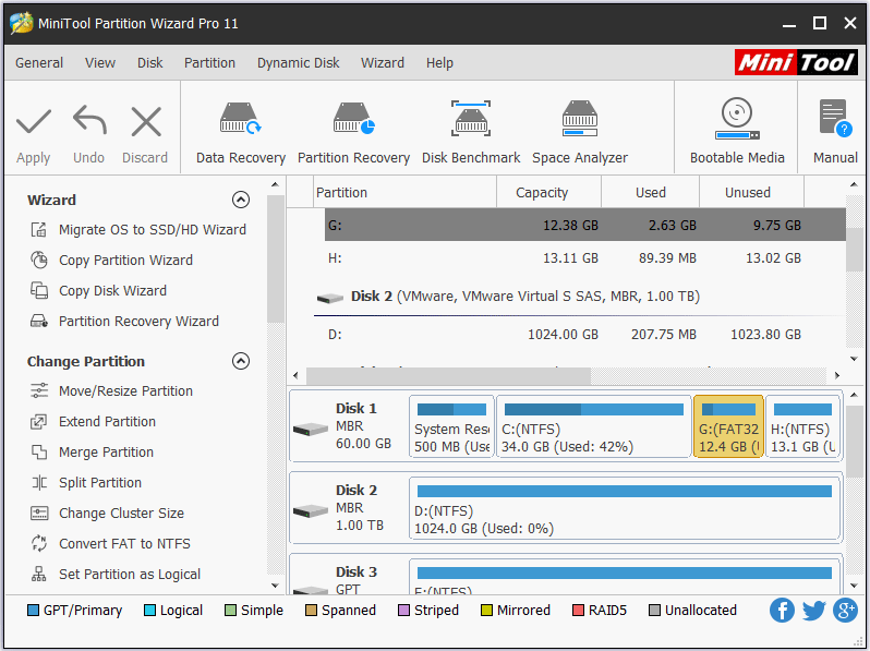 MiniTool Partition Wizards hovedgrænseflade