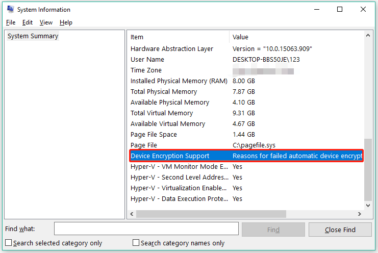 zoek de Device Encryption Support