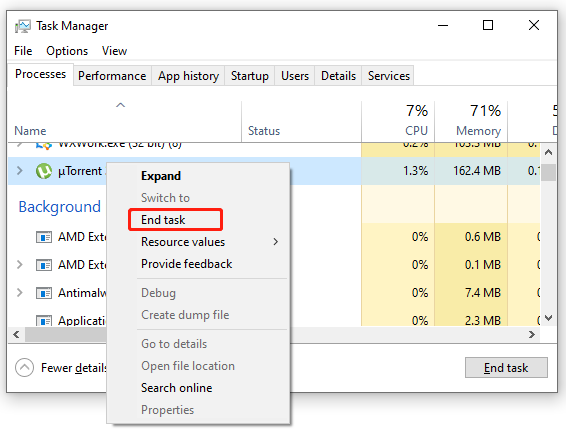beëindig uTorrent in Taakbeheer