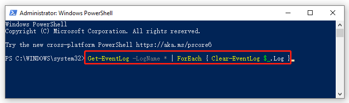 ryd hændelseslogfiler via Windows PowerShell