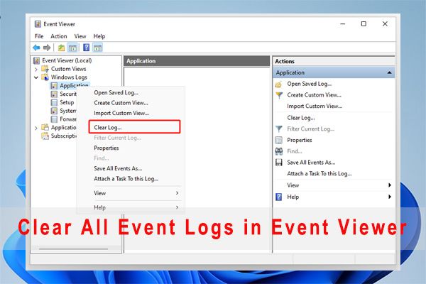 ryd alle hændelseslogfiler i Event Viewer