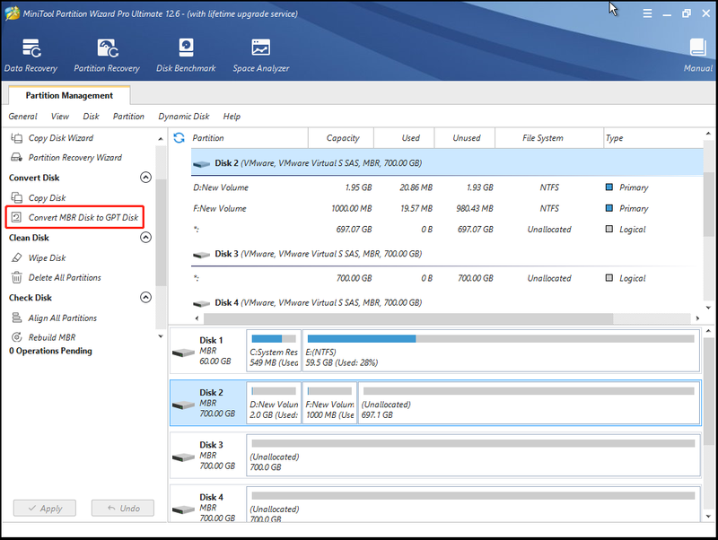 vælg Konverter MBR-disk til GPT-disk i MiniTool