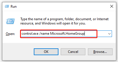 open het HomeGroup-configuratiescherm via het vak Uitvoeren