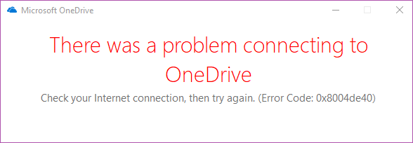 OneDrive 0x8004de40-fout