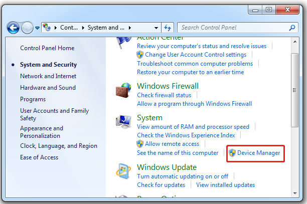 open Apparaatbeheer in Windows 7