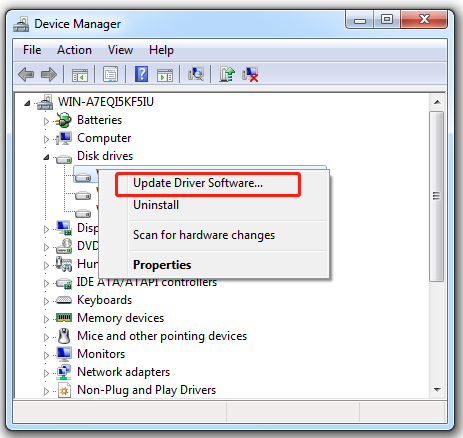 selecteer Stuurprogramma bijwerken Windows 7