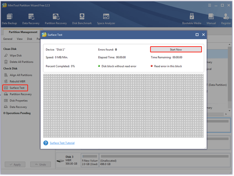voer een oppervlaktetest uit op MiniTool Partition Wizard