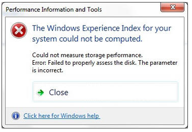 Windows Experience Index kon de opslagprestaties niet meten