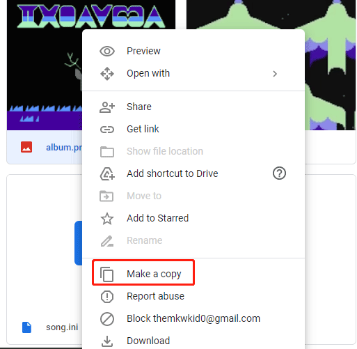 maak een kopie in Google Drive