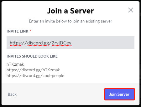 klik op Deelnemen aan server
