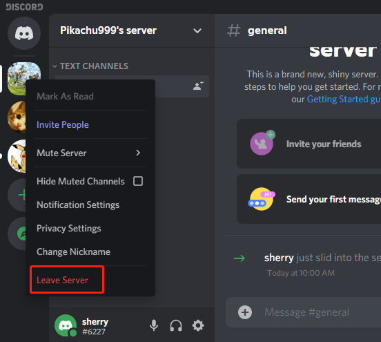 klik op Server verlaten