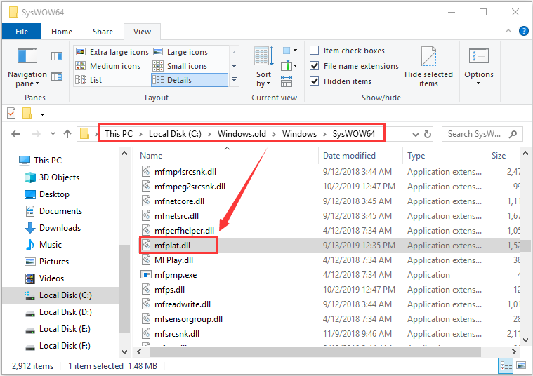 kopieer de mfplat.dll Windows 10