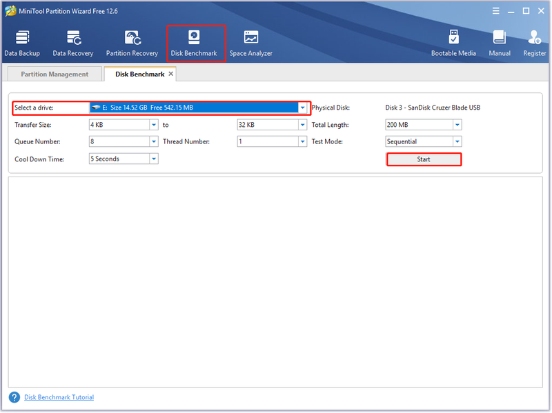 voer een schijfbenchmark uit met behulp van MiniTool Partition Wizard