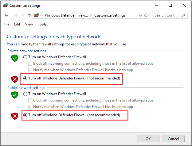 slå Windows Firewall fra
