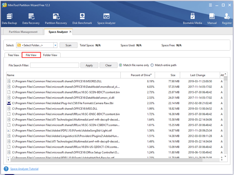 vai alla scheda Vista file in MiniTool