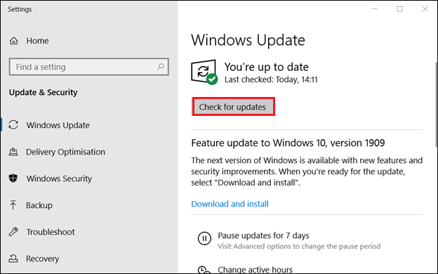 klik op Controleren op updates