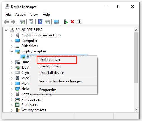 vælg Opdater driver