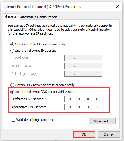 skifte til Google DNS-indstillinger