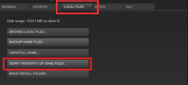 verificere integriteten af spilfilen Steam