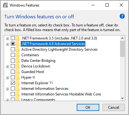 .NET Framework-services inschakelen