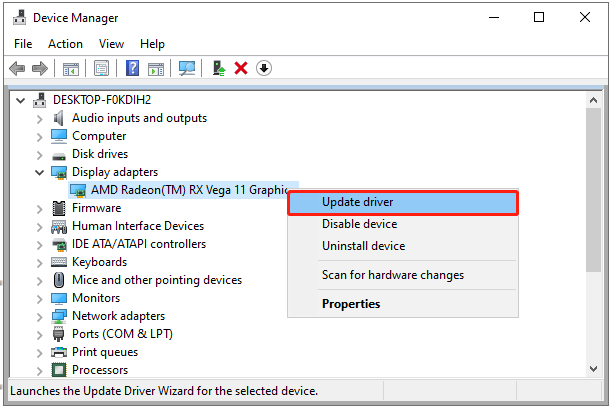 vælg Opdater driver