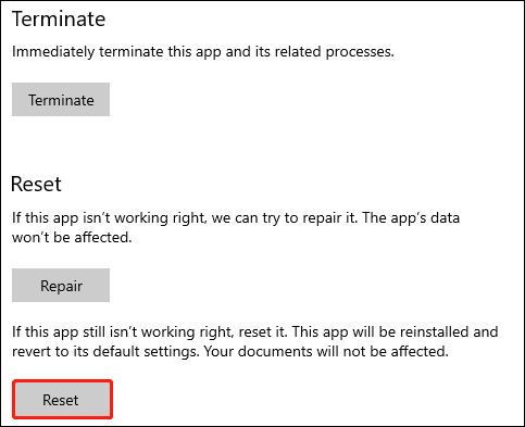 klik op Reset