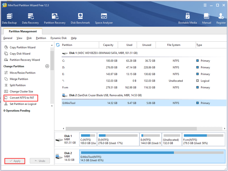 converteer NTFS naar FAT32 met behulp van MiniTool-software